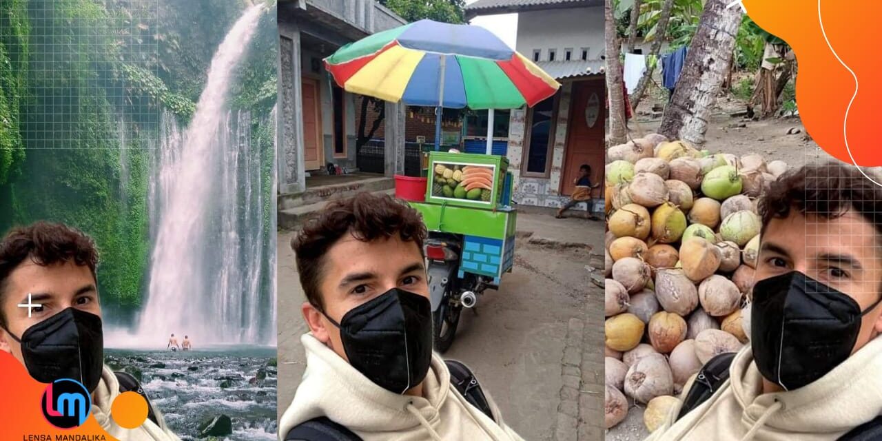 Netizen Lombok Iseng! Ngedit Foto Marquez di Air Terjun, Beli Rujak hingga Jual Nyiur