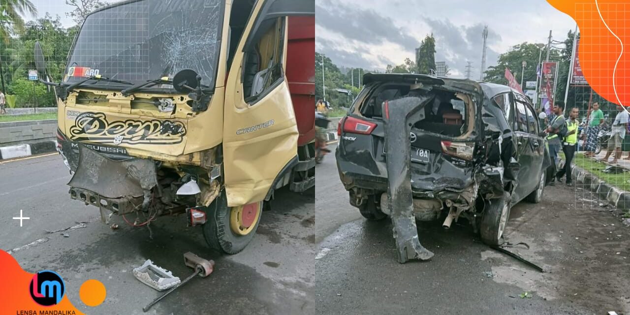 Innova Reborn Rusak Parah digusur Dum Truck bermuatan Pasir di Mandalika