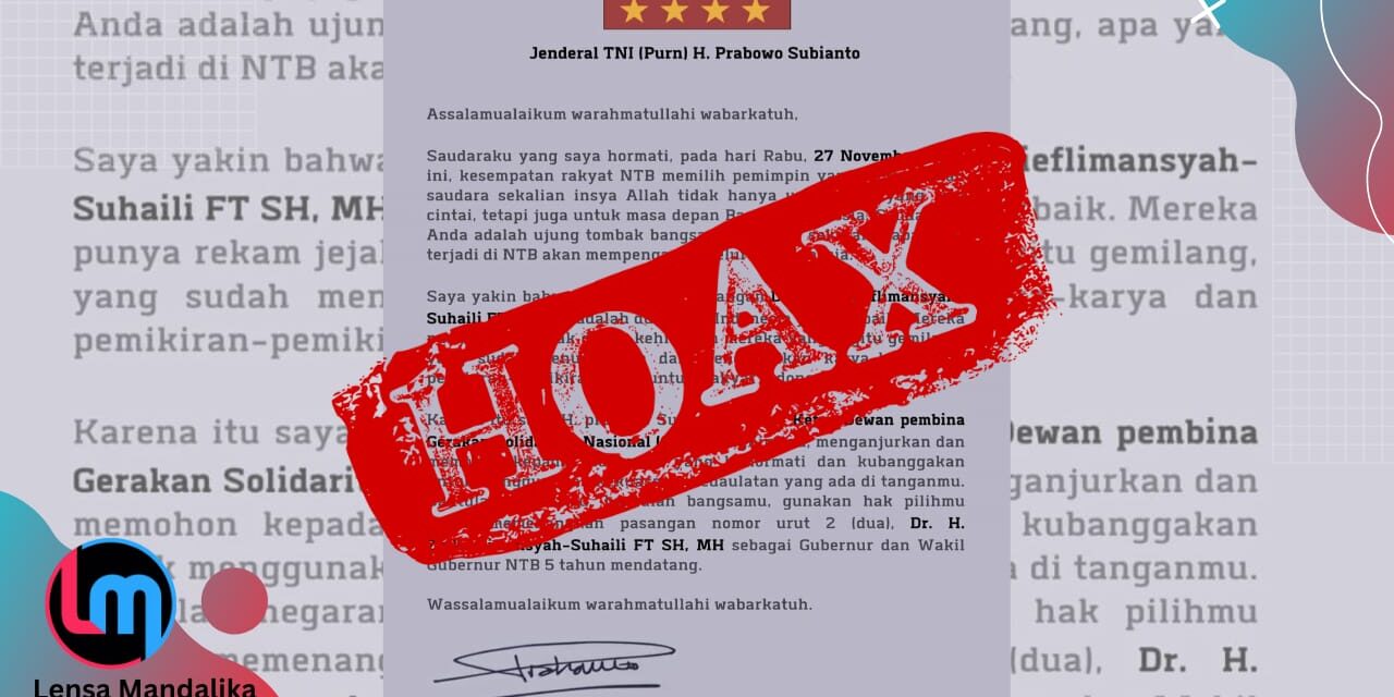 Beredar Surat Prabowo Dukung Zul-Uhel, Gerindra NTB: Hoax, Dukungan hanya ke Iqbal-Dinda!